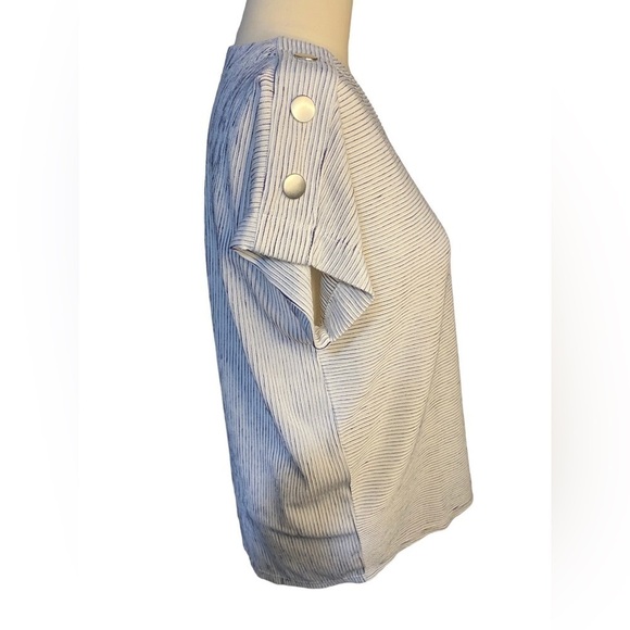 JONES New York Women's M Blue Textured Striped V-Neck Cap Sleeve Top - Picture 8 of 9